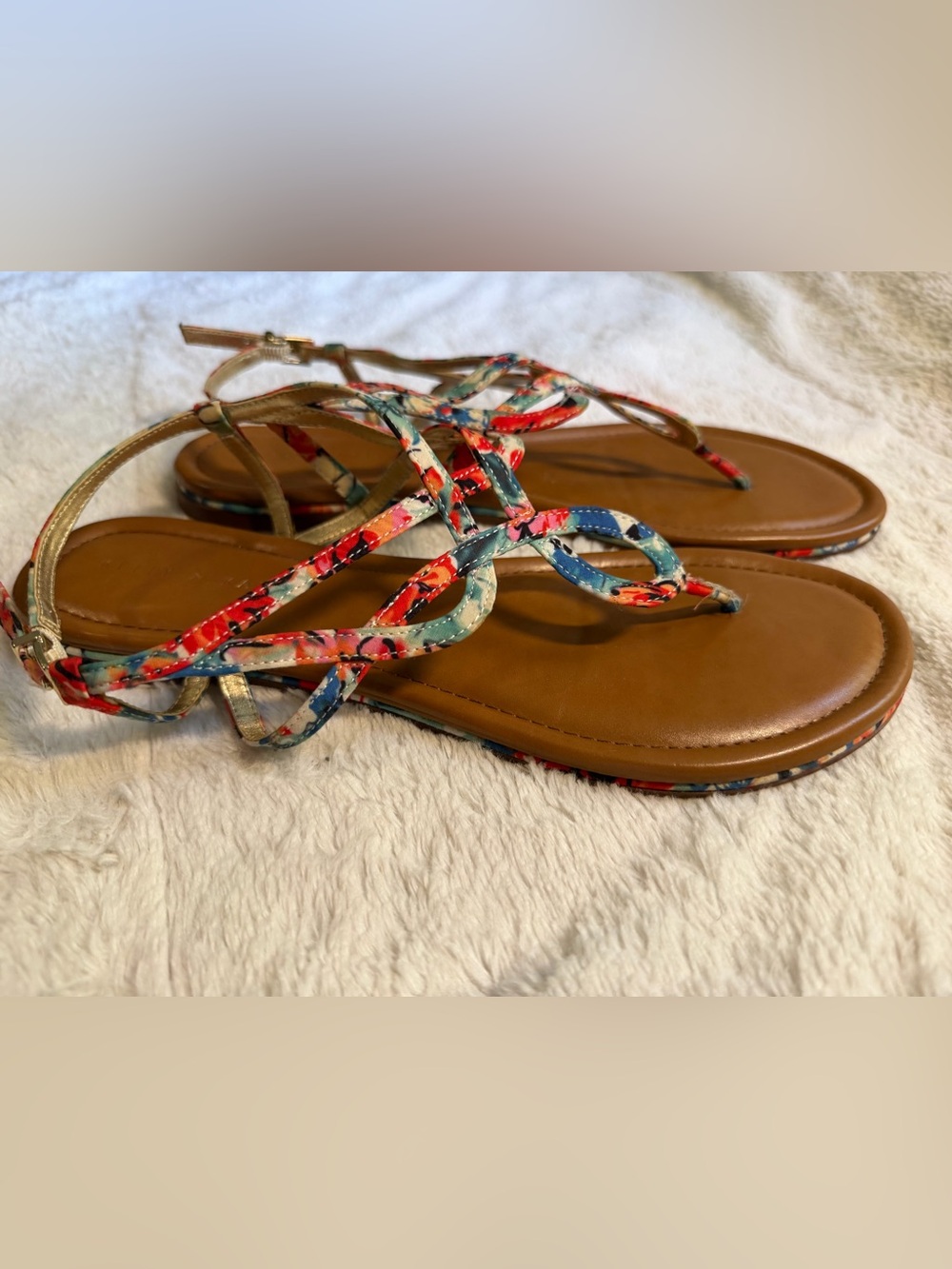 Kelly & Katie Multicolor Floral Strappy Sandals with Tan Footbed
